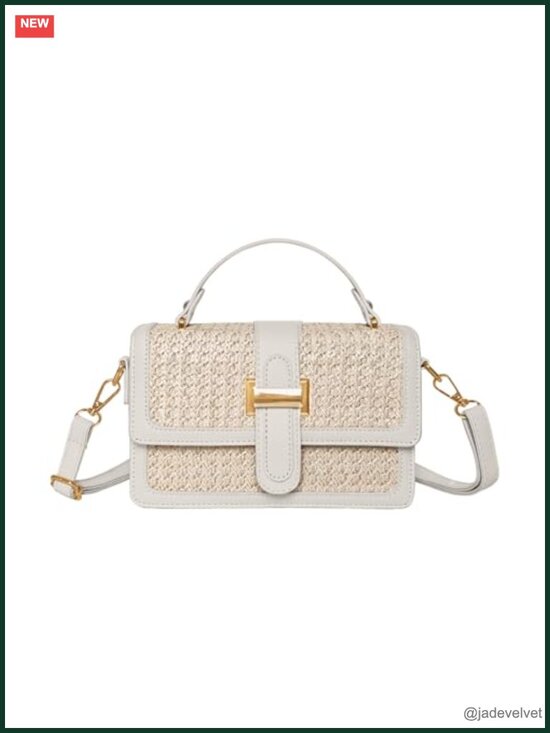 Handbags - Woven Straw Crossbody Bag for Women - Summer Beach Purse with Adjustable Strap
